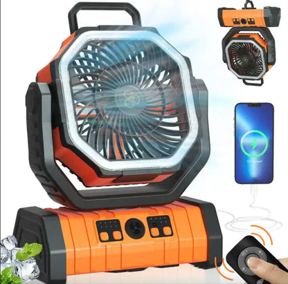 PORTABLE FAN WITH REMOTE & LED LIGHT | 360 ROTATING | HANGING