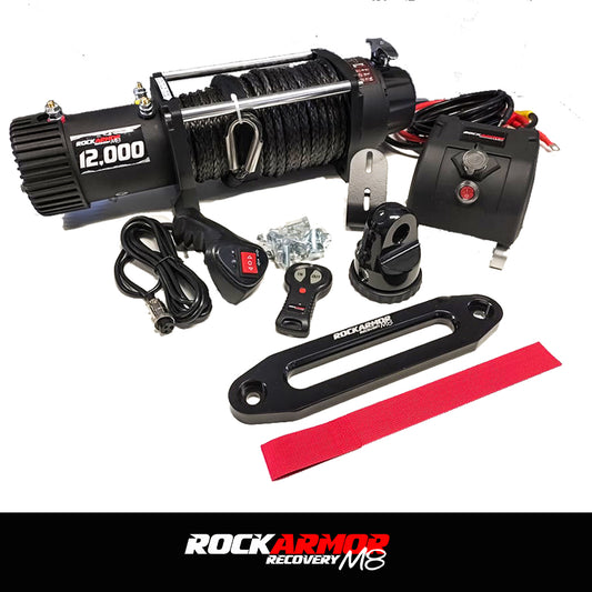 12,000lbs Rockarmor 4x4 Winch  with Synthetic Rope & Wireless Controller